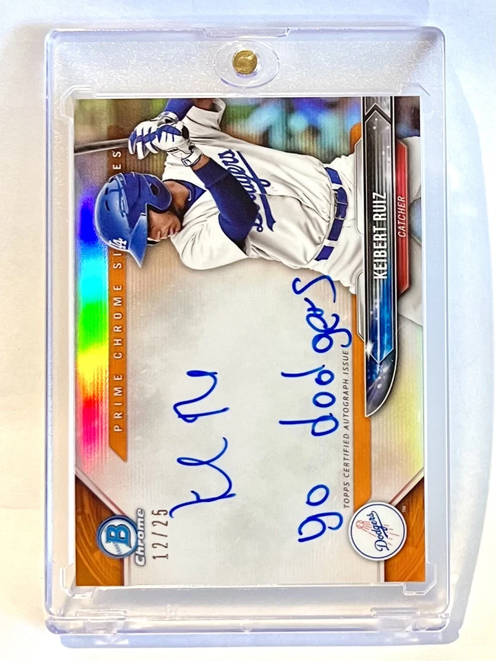 2018 Bowman Chrome Prime Orange Refractor 12/25 Keibert Ruiz Rookie Autograph - Image 1 of 2