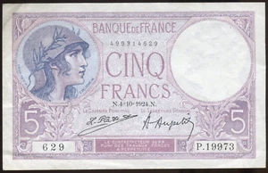 1924 5 Francs France Banknote | Very Fine+++ | Pick-72.c | Free Shipping - Picture 1 of 3