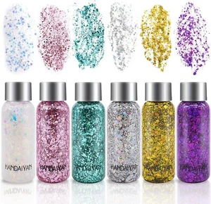 6 Bottle Glitzer Für Gesicht Körper, Festival Schminke, Body Glitter Gel Glitzer - Bild 1 von 8
