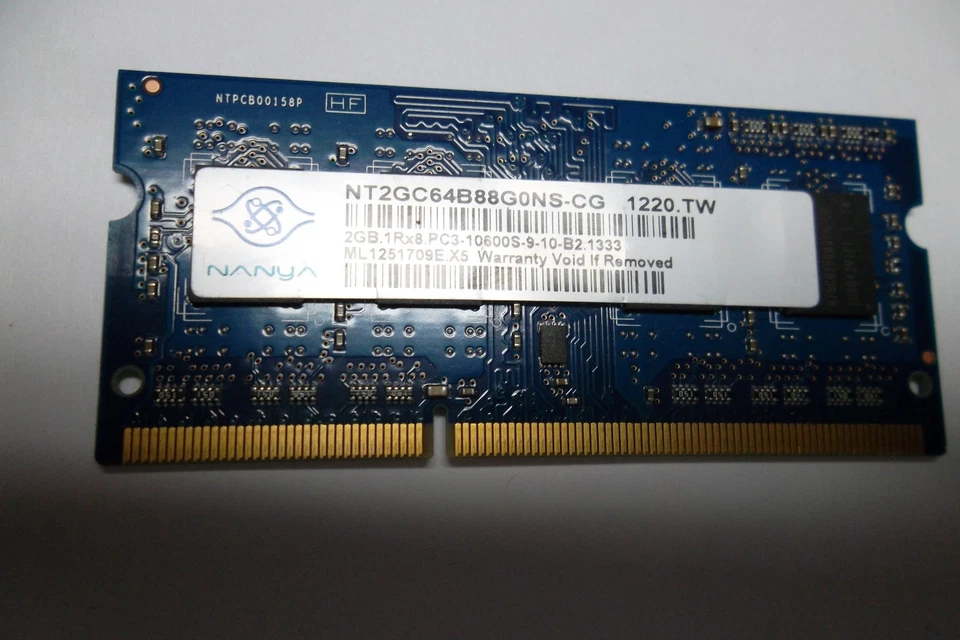 Nanya Notebook Memory 2GB 1Rx8 PC3-10600S 1333MHz 204-Pin CL9 NT2GC64B88G0NS-CG - Image 1 of 1