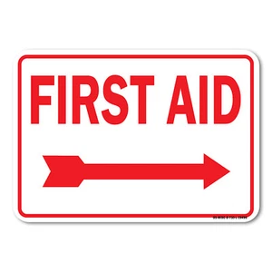 First Aid with Right Arrow (red on white) Sign Metal Plastic Decal - Picture 1 of 5