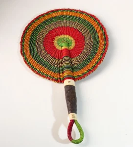 Ventaglio africano in paglia intrecciata a mano Ghana decorazione parete cesto tribale arte metà secolo-1200 - Foto 1 di 24
