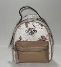 NEW GUESS Women&#39;s White Tan Pink Floral Logo Small Backpack Bag Handbag Purse
