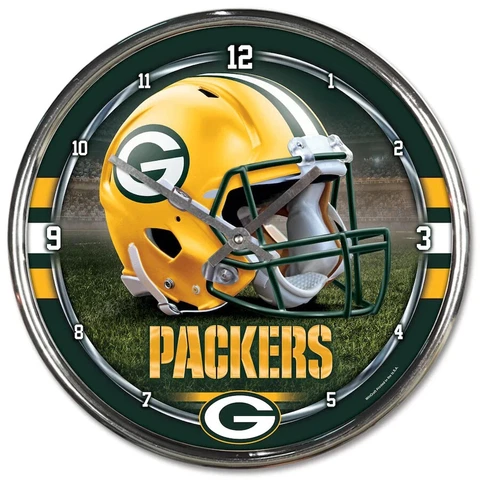 Green Bay Packers Chrome Round 12" Wall Clock Battery Helmet Logo WinCraft® Cover