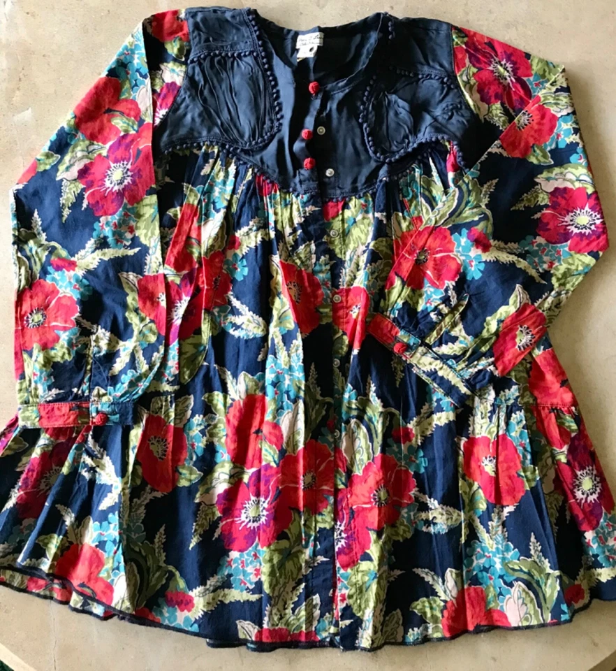 Vestido/túnica Elaine et'lena novo com etiquetas meninas tamanho 6 azul marinho com LINDA estampa colorida detalhada - Imagem 1 de 4