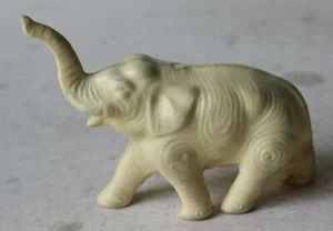 Elephant Figurine Miniature Hard Plastic Trunk Up Cream Color Made in Japan --- - Picture 1 of 1