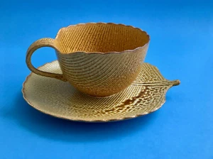 Cup & Saucer Kotobuki Leaf Design Tan - Picture 1 of 10