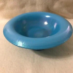 VTG Stretch Glass Rolled Rim Candy Dish Bowl Iridescent Blue Art Glass - Picture 1 of 5