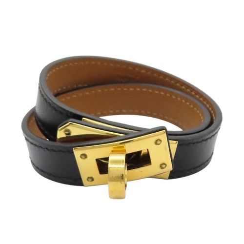 HERMÈS Bracciale HERMES Kelly Doppio Tour Pelle di Vitello Nero Timbro C Placcato Oro