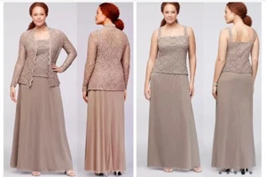 ALEX EVENINGS MOTHER OF BRIDE/GROOM TAUPE SCALLOP JACKET DRESS WOMENS 14~NWT - Picture 1 of 8