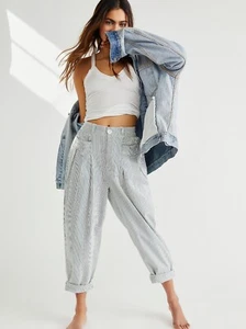 NWT Free People Make A Stand Stripe Seersucker Pants Size Small Blue & White - Picture 1 of 13