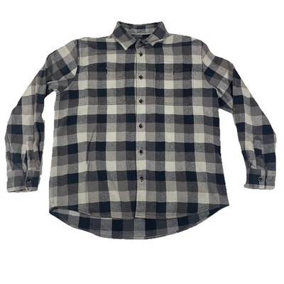 Quiksilver Flannel Button Up L Plaid Navy Gray Casual Beach Surf Skate - Image 1 of 4