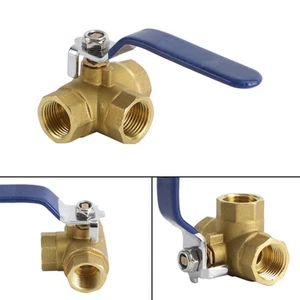 Válvula de bola de 3 vías G1/2" tres puertos T latón tipo hembra para agua petróleo y gas - Imagen 1 de 12