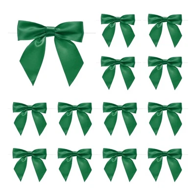 50 Pcs Pre-Tied Bows Satin Ribbon Bows 4.5" Twist Ties Gift Bows Emerald Green Foto 1 de 4