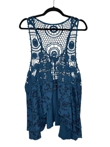 Denim 24/7 Damen großes Häkeltop blau vorne offen zum Binden Whimsigoth Fee Y2K - Bild 1 von 8