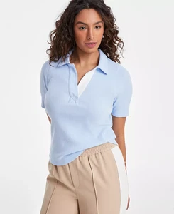 Polo donna a costine con maniche a gomito, esclusiva - Foto 1 di 13