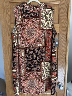 Vestido Vaina Sharagano Paisley Boho Chic Cuello Simulado Vestido Negro Naranja Talla 24W Nuevo con Etiquetas Foto 1 de 4