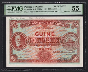 Portuguese Guinea 50 Escudos 1-1-1921 P17s "Specimen" About Uncirculated - Picture 1 of 2