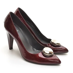 Ladies Stuart Weitzman Metal Ball Stiletto Pumps 9 M Burgundy Patent Heels Shoes - Picture 1 of 7