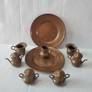 Vintage Miniature Copper Tea/ Coffee Set With Round Trays Made In Chile Recuerdo - Picture 1 of 12