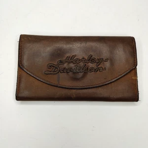 Vintage Leather Harley Davidson Leather Script Organizer Wallet Made in the USA - Picture 1 of 7