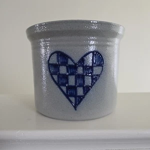 Vintage 1999 David Eldreth Checkered Heart 4.5"x5.5" Salt Glazed Stoneware Crock - Picture 1 of 12