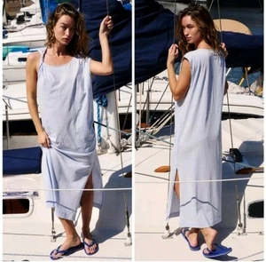 Free People FP Beach DREW Tee Twisted Shoulder Maxi Dress Blue Small Comfy - Picture 1 of 7