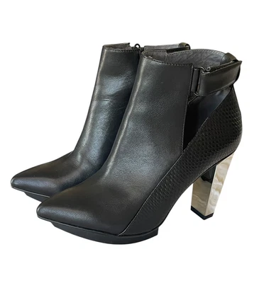 UNITED NUDE Talla 36 Cuero Negro "Lev Bootie Hi" Art-To-Wear Elegantes Tacones Plateados Foto 1 de 4