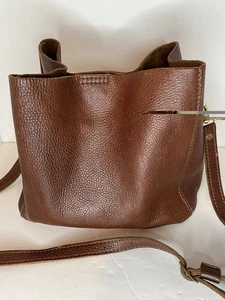 Portland Leather Pebbled Butterfly Bucket Bag Purse Crossbody Tote Nutmeg Brown - Picture 1 of 10