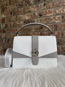 MICHAEL KORS GREENWICH BOLSO DE HOMBRO CON SOLAPA MEDIANA MK BLANCO GRIS LOGO - Imagen 1 de 8