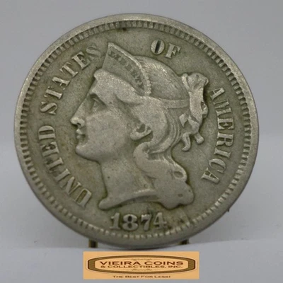 1874 Three-Cent Piece, 3 Cents Nickel - #C51483NQ - Image 1 of 2