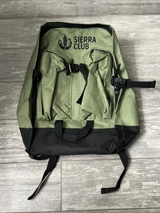 (126A). Sierra Club Green & Black Backpack Durable Canvas Nature Hiking - Picture 1 of 9