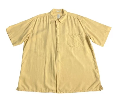 Vintage Burma Bibas Shirt Mens Large Yellow 100% Silk Retro Short Sleeve Button - Image 1 of 4