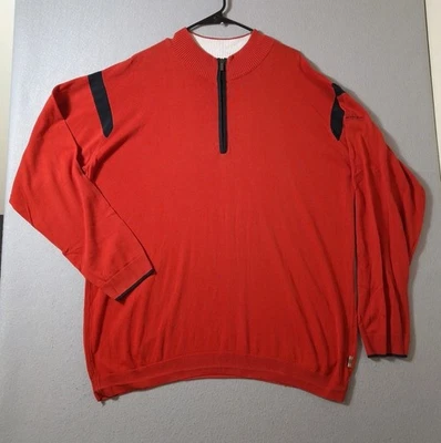 Suéter de golfe Burberry masculino 2X vermelho quarto zíper pulôver preppy soletrar na manga - Imagem 1 de 4