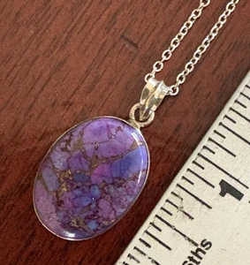 Natural Purple Copper Turquoise Gemstone 925 Sterling Pendant w/ 24” Necklace - Picture 1 of 7