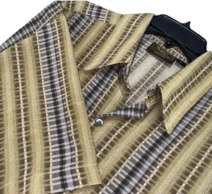 VTG Monzini Collection Button Up Shirt Brownk Beige Men’s Large USA Made - Picture 1 of 6