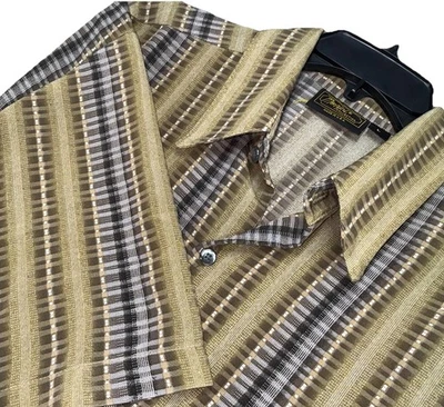 VTG Monzini Collection Button Up Shirt Brownk Beige Men’s Large USA Made - Image 1 of 4