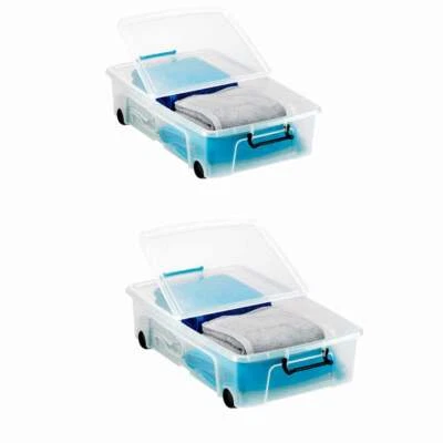 Strata Underbed Smart Plastic Storage Box with Wheels 35 Litre Pack of 2 - Image 1 of 3
