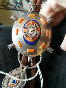 Sterling Silver Bolo  Manygoats - Navajo - Inlay Lapis Spiny Oyster  - Picture 1 of 9