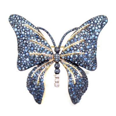 925 Sterling Silver Blue Sapphire Triple Tone Butterfly Brooch/Pendant - Image 1 of 4