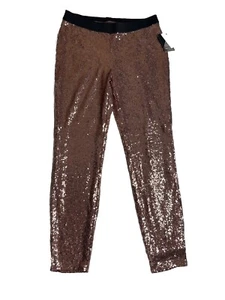 NWT $54 Project Runway Rose Gold Sequins Leggings Medium - Picture 1 of 13