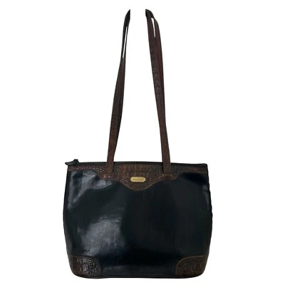 Brahmin Negro Cuero y Cocodrilo Toscano Cole Asa Superior Mediana Monedero Bolso Hobo Foto 1 de 4