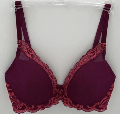 Sujetador Natori contorno de plumas forrado con aros 32D fucsia nuevo 730023 Foto 1 de 4