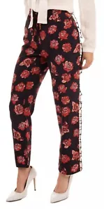 BNWT Markus Lupfer Black& Red Floral 100% Silk Trousers Size Large Leg 31” - Picture 1 of 7