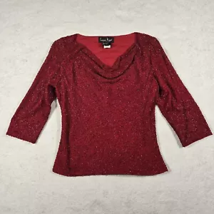 Laurence Kazar Blouse Vintage Silk Beaded Top Women's Size Small 3/4 Sleeve Red - Picture 1 of 6