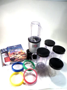 Magic Bullet Blender 5 Clear Plastic Cups 4 Color Rings 4 Lids 2 Books Tested - Picture 1 of 14