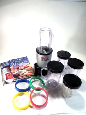 Magic Bullet Blender 5 Clear Plastic Cups 4 Color Rings 4 Lids 2 Books Tested - Image 1 of 4