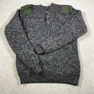 LL Bean Sweater Men Medium Gray Wool Pullover Knit Vintage USA Work Henley Warm - Picture 1 of 8