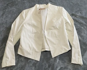 Ellen Tracy Women Blazer Jacket Ivory Faux Leather Short Open Long Sleeve Size M - Picture 1 of 7