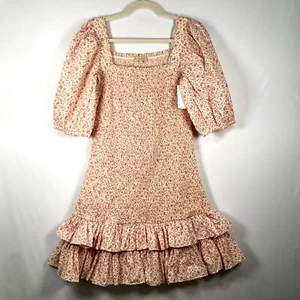 By TiMo Dress Women Large Cream Pink Mini Ditsy Floral Smocked Ruffle Bloom Boho - Picture 1 of 9